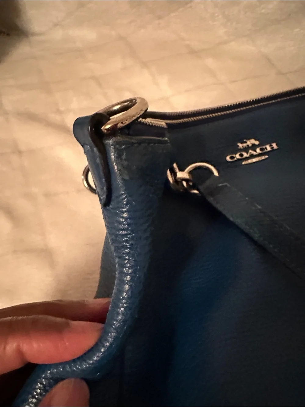Coach Teal Leather Tote with Gold Hardware